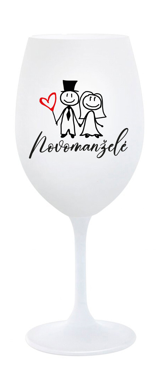 NOVOMANŽELÉ - bílá sklenice na víno 350 ml