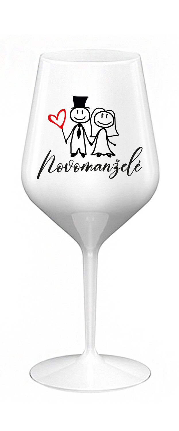 NOVOMANŽELÉ - bílá nerozbitná sklenice na víno 470 ml