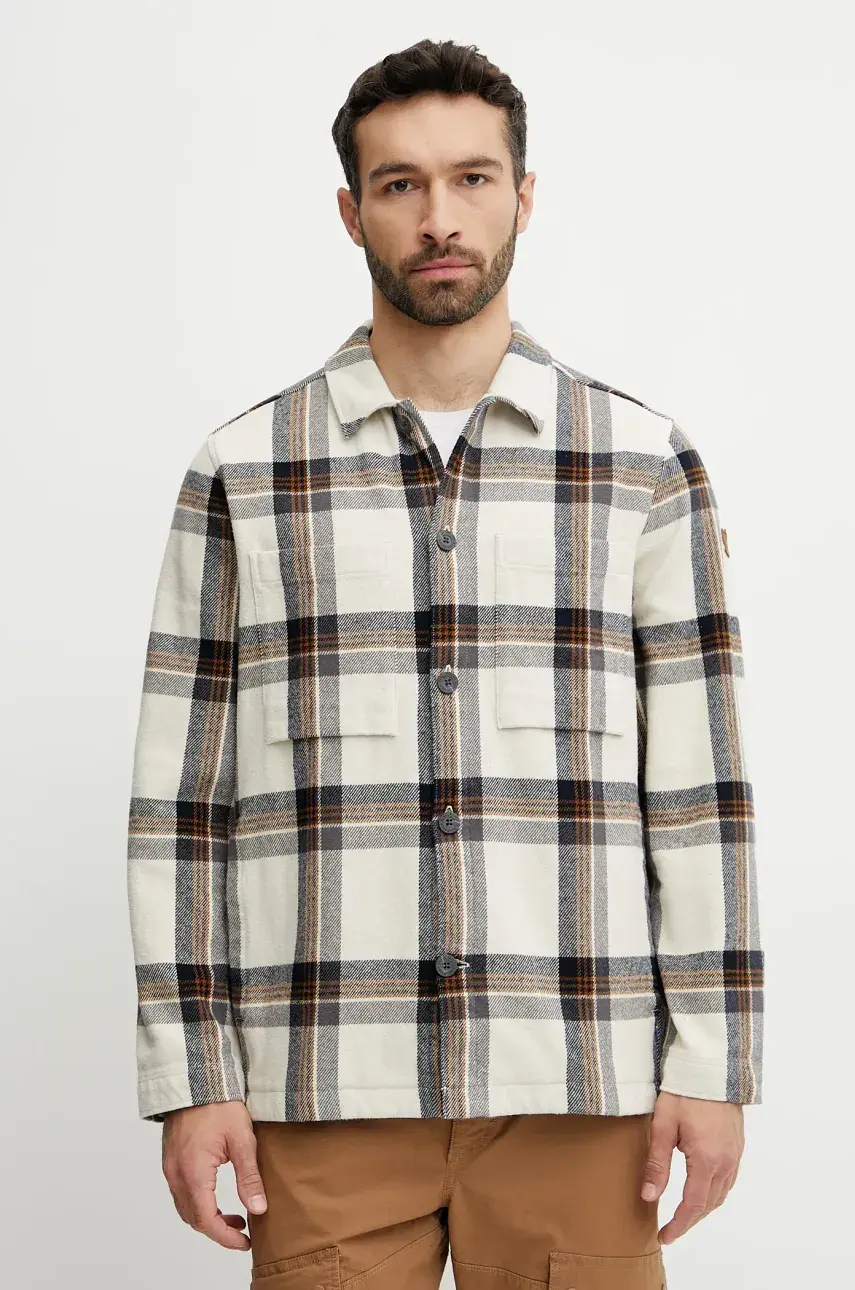 Košeľa Fjallraven Singi Flannel Overshirt M pánska, béžová farba, voľný strih, s klasickým golierom, F12600226.113.555