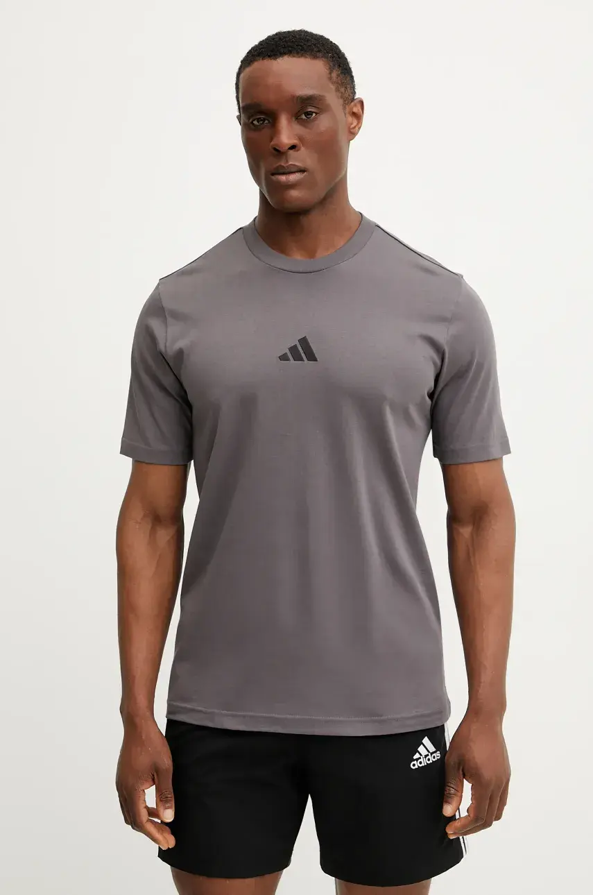 Bavlnené tričko adidas Essential pánske, fialová farba, s nášivkou, JD1778