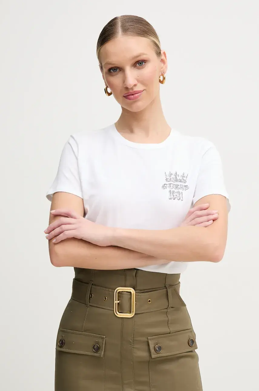 Bavlnené tričko Guess dámske, biela farba, W5GI53 K9RM1
