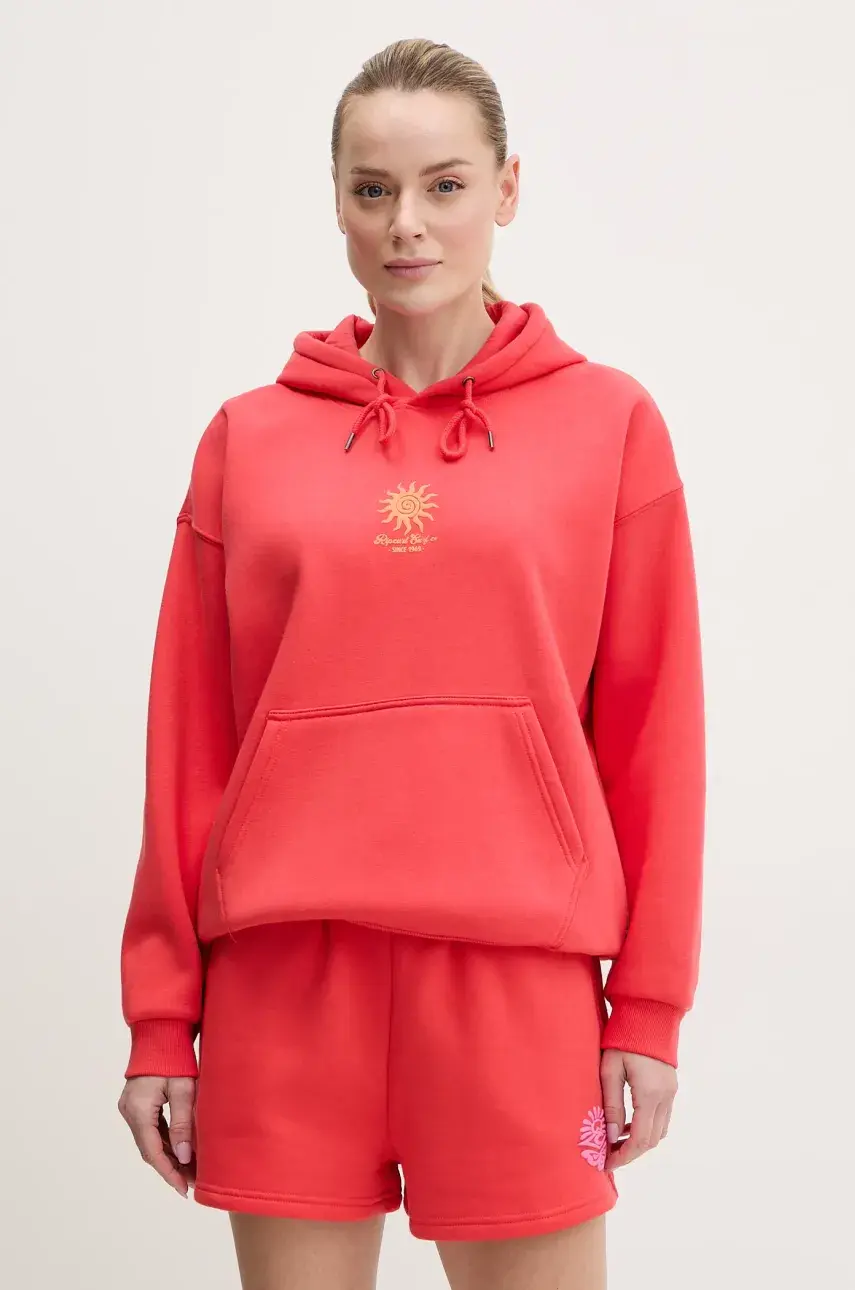 Mikina Rip Curl dámska, červená farba, s kapucňou, s potlačou, 089WFL