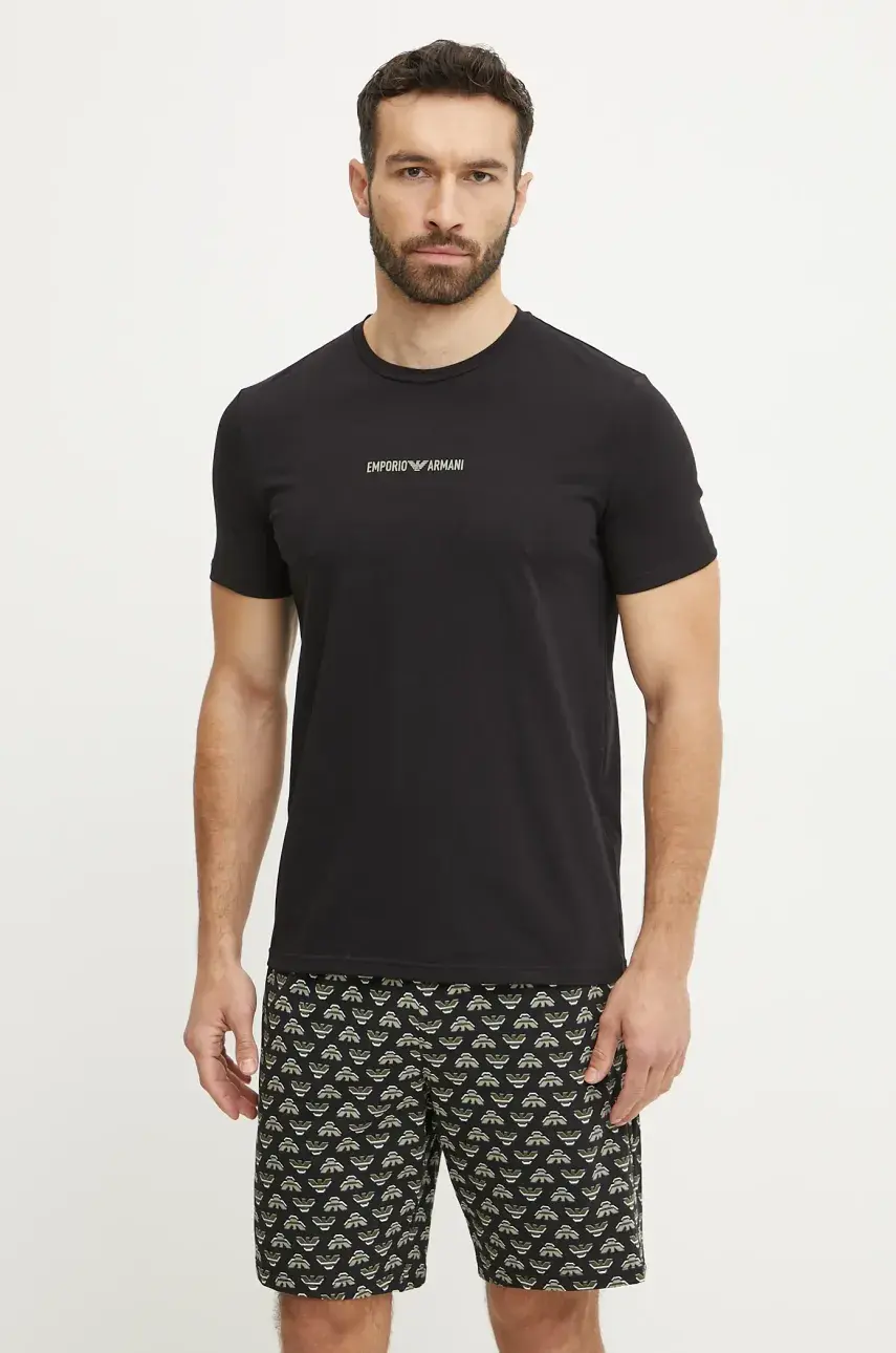 Pyžamo Emporio Armani Underwear pánske, čierna farba, vzorované, EM000400 AF10793