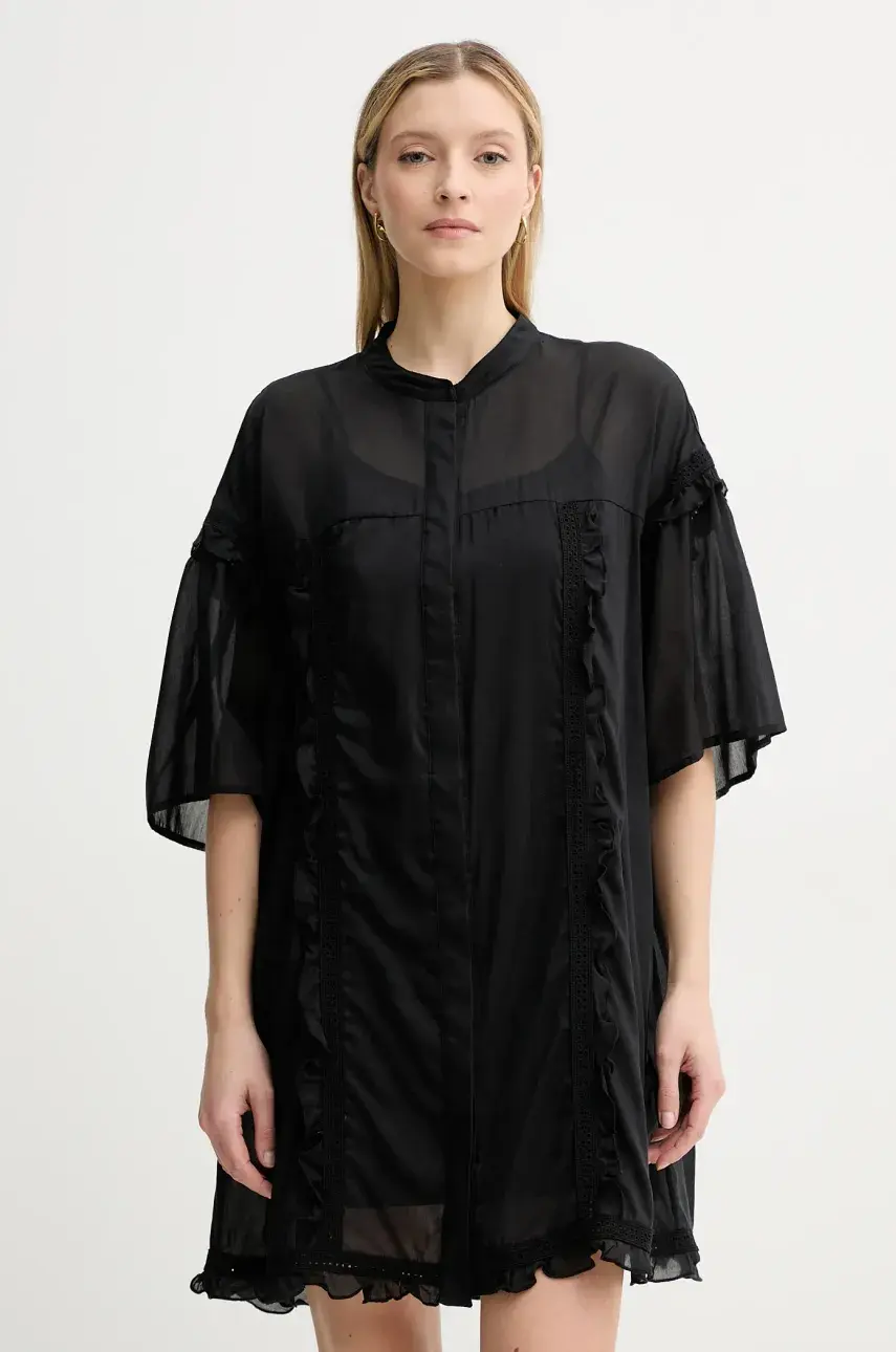 Šaty s prímesou hodvábu ISABELLE BLANCHE čierna farba, mini, oversize, IS25SS-A078-T018