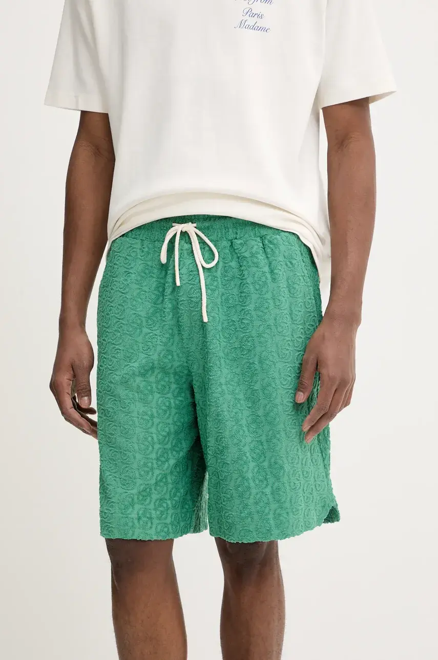 Bavlnené šortky Drôle de Monsieur Le Short Monogramme pánske, zelená farba, G-BS158-CO201-EM