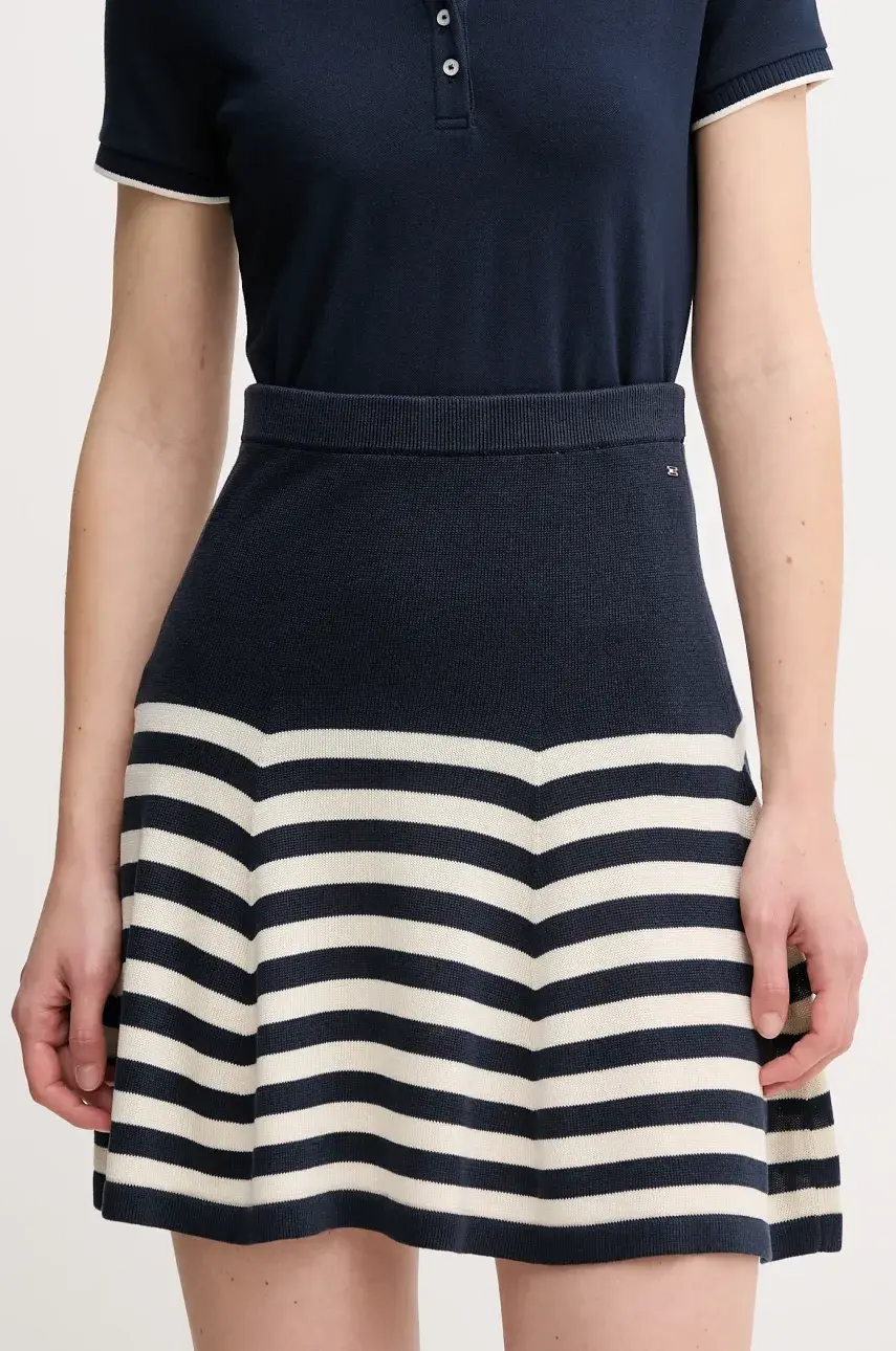 Hodvábna sukňa Tommy Hilfiger tmavomodrá farba, mini, áčkový strih, WW0WW44475