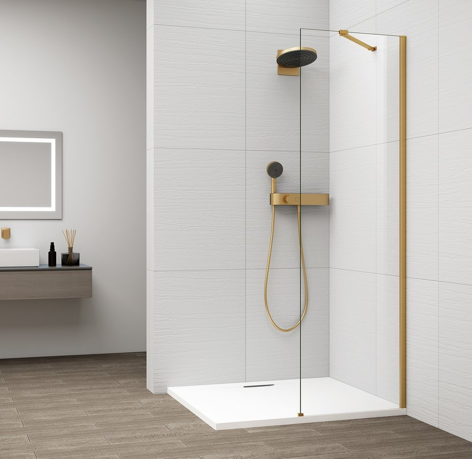 POLYSAN - ESCA GOLD MATT jednodielna sprchová zástena na inštaláciu k stene, číre sklo, 600  ES1060-04