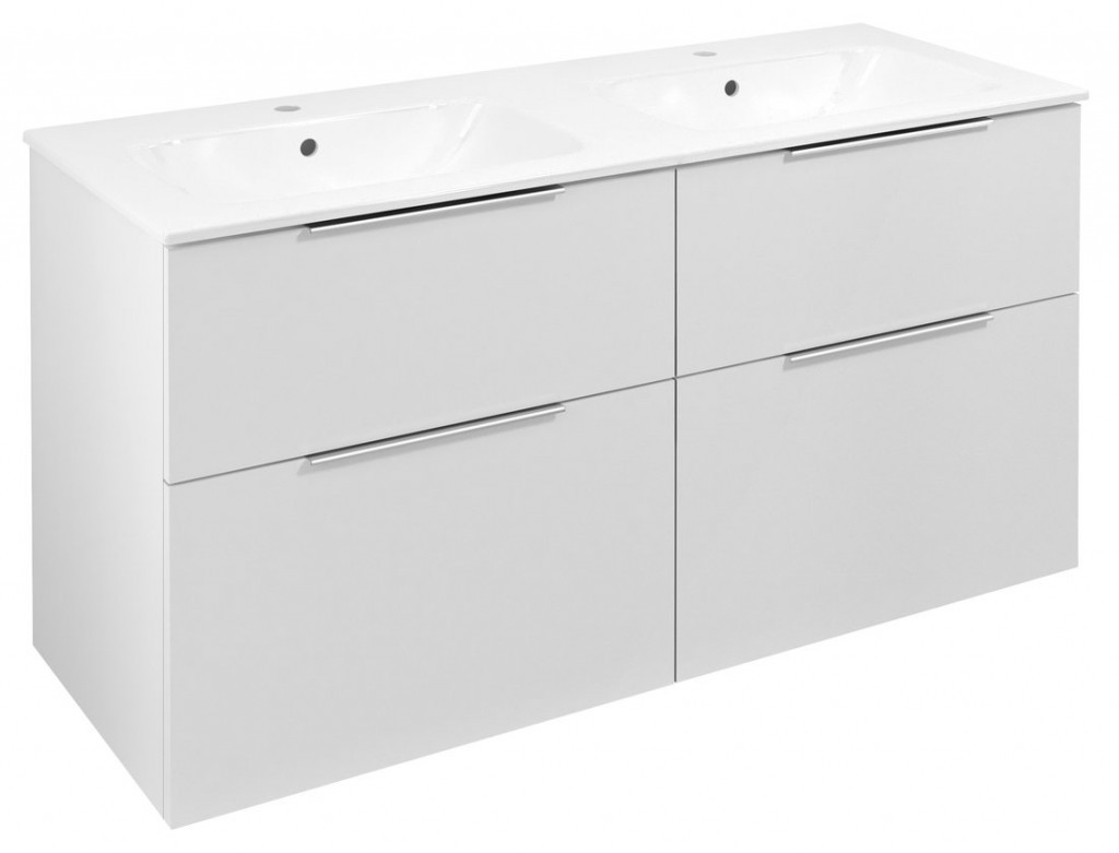 SAPHO - CIRASA umývadlová skrinka s dvojitým umývadlom 121x66x46cm, biela lesk CR121-3030-21