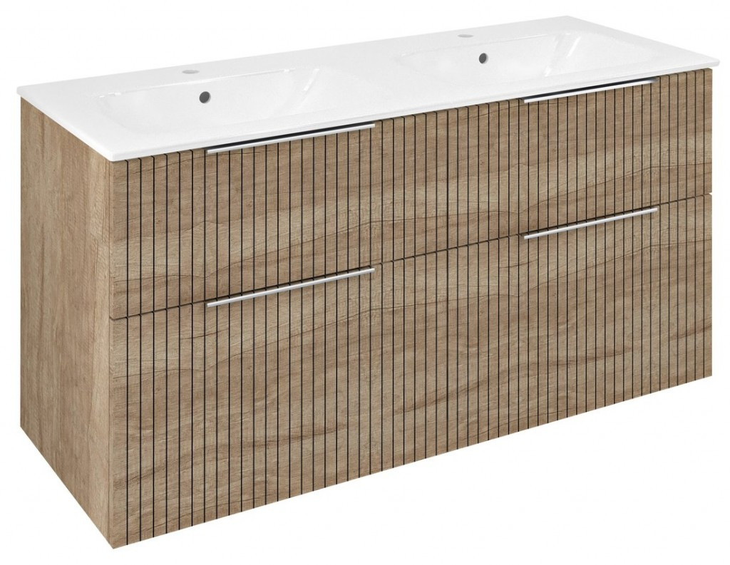 SAPHO - CIRASA umývadlová skrinka s dvojitým umývadlom 121x66x46cm, dub alabama strip CR121-2322-21
