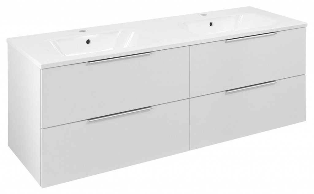 SAPHO - CIRASA umývadlová skrinka s dvojitým umývadlom 141x54x46cm, biela lesk CR141-3030-21