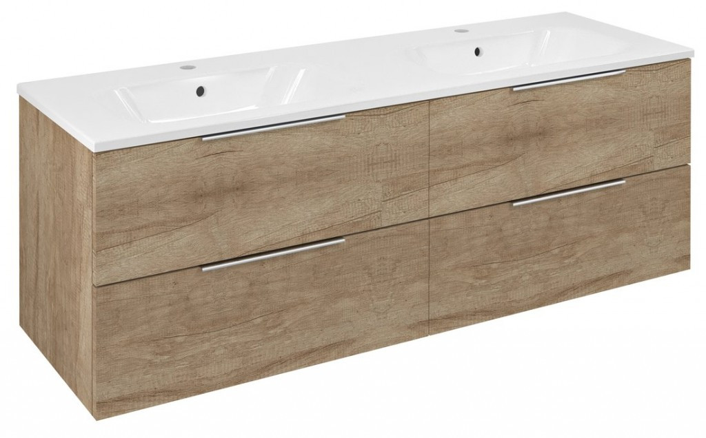 SAPHO - CIRASA umývadlová skrinka s dvojitým umývadlom 141x54x46cm, dub alabama CR141-2222-21