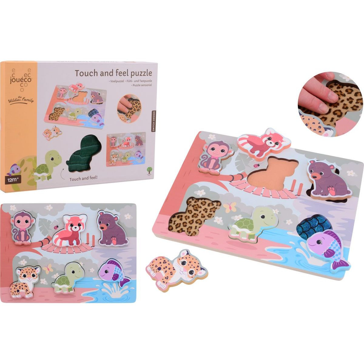 Drevené puzzle hmatové so zvieratkami Jouéco®