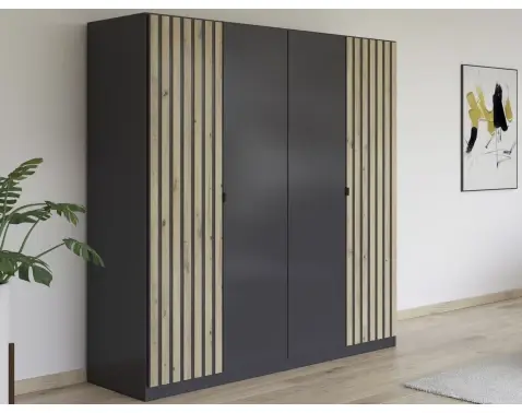 Šatníková skriňa Genua, 181 cm, tmavo šedá/artisan%