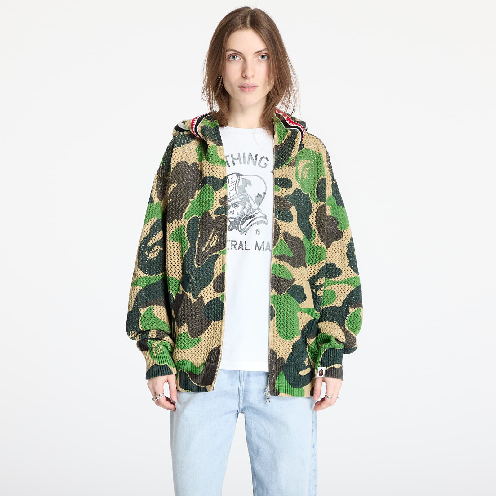 Sveter A BATHING APE Abc Camo Crochet Relaxed Fit Shark Full Zip Hoodie UNISEX Green XXL