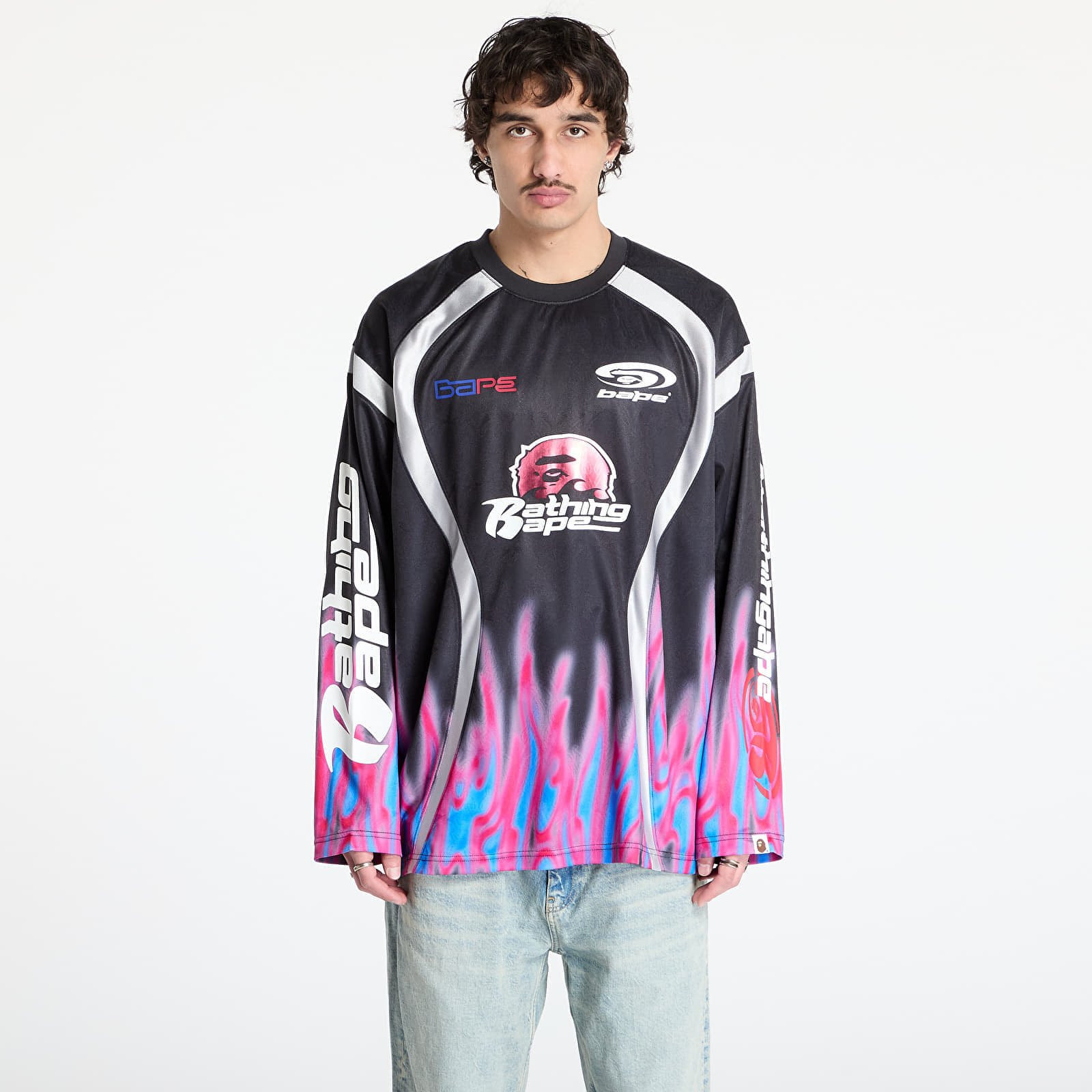 Dres A BATHING APE Flame Pattern Multilogo Relaxed Fit Football Jersey UNISEX Black M