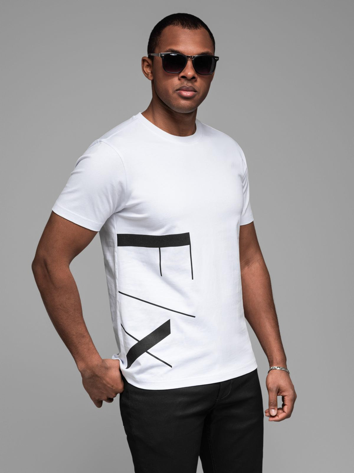 Ombre Men's cotton jersey t-shirt with large side lettering - white