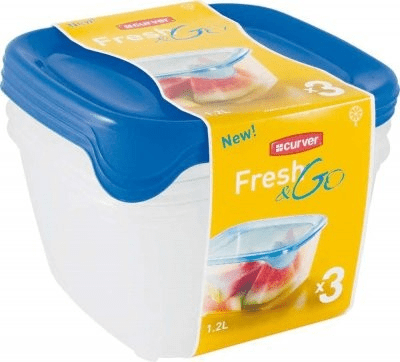 CURVER Sada dóz na potraviny FRESH & GO 3x1,2l | transparentná / modrá