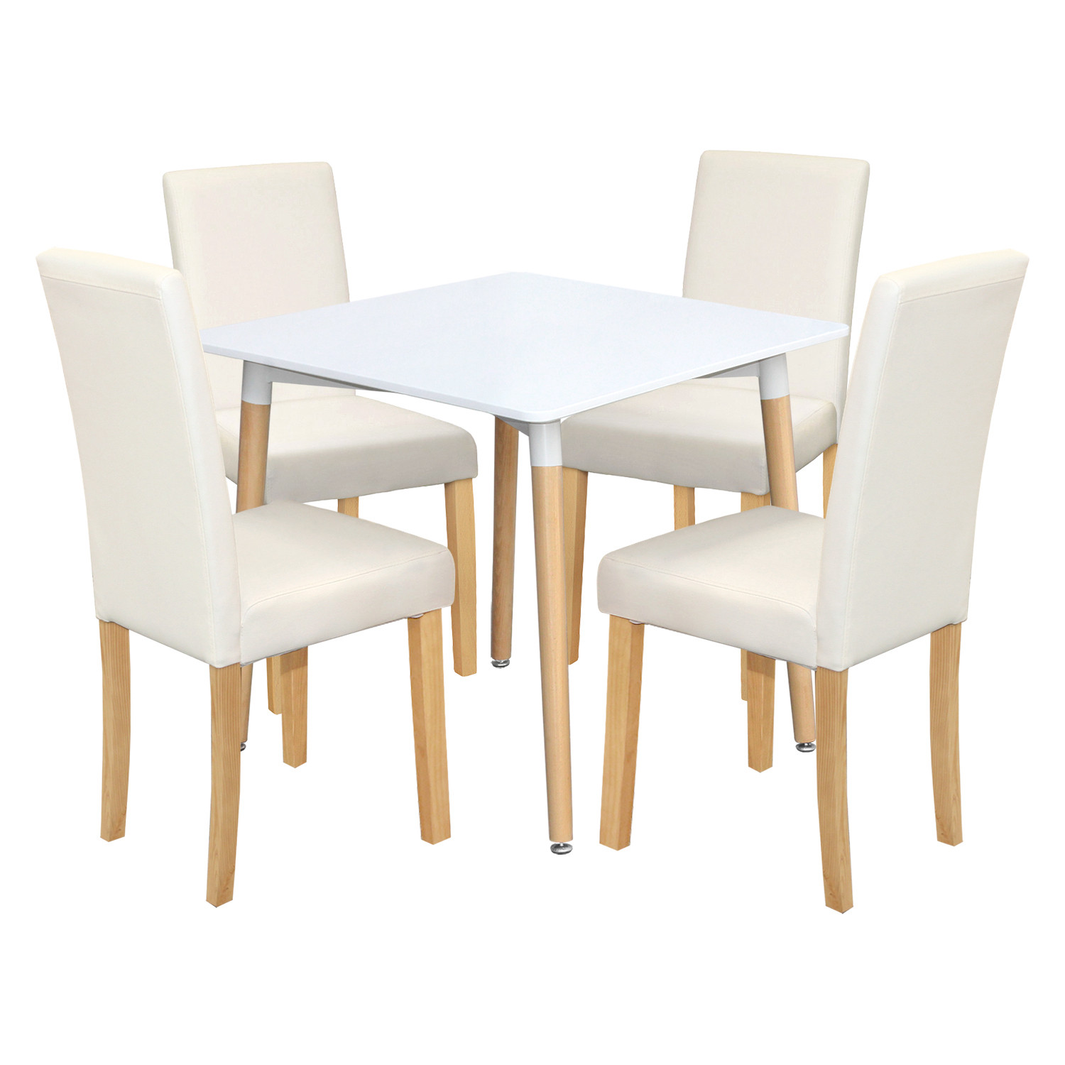Jedálenský stôl UNO 80x80 biely + 4 stoličky PRIMA biela/svetlé nohy