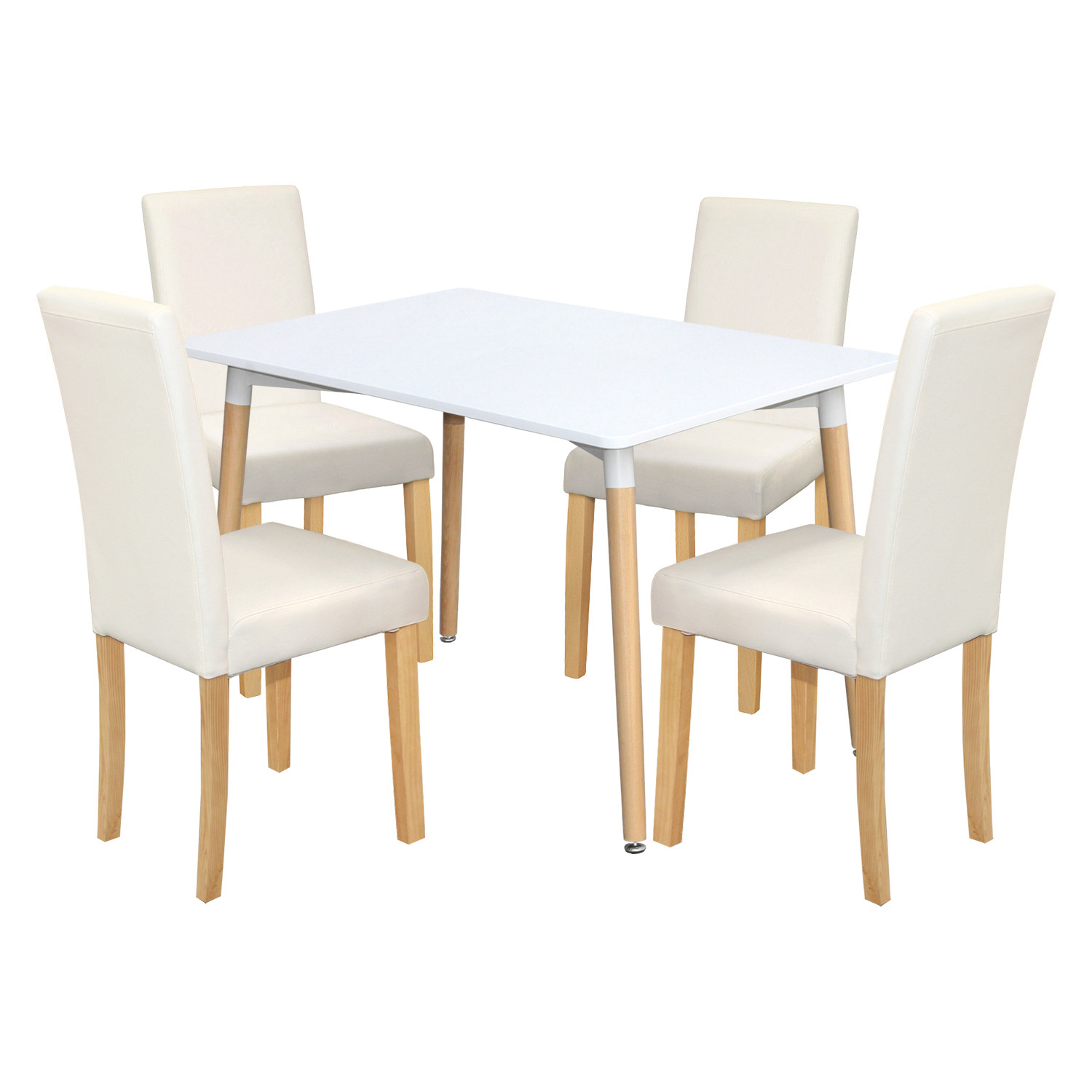 Jedálenský stôl UNO 120x80 biely + 4 stoličky PRIMA biela/svetlé nohy