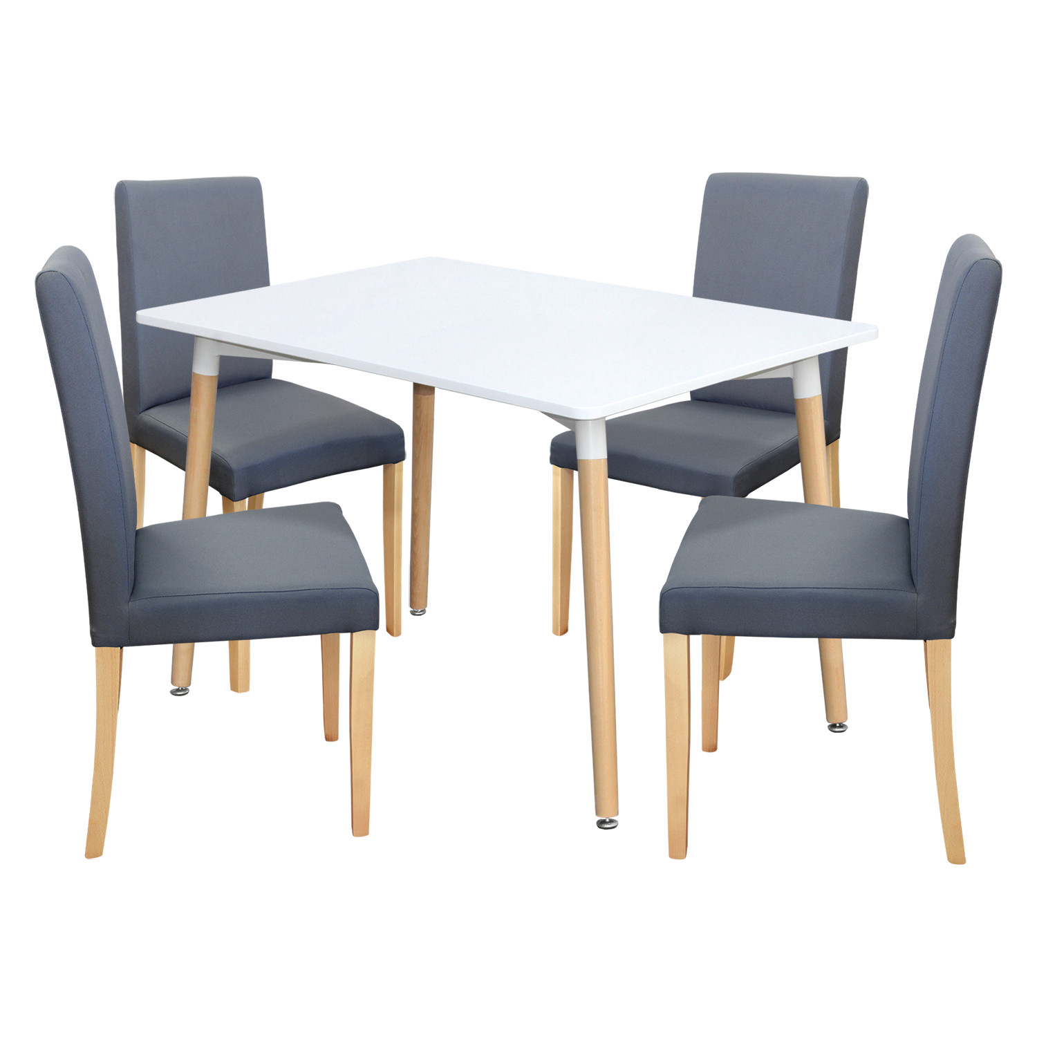 Jedálenský stôl UNO 120x80 biely + 4 stoličky PRIMA sivá/svetlé nohy
