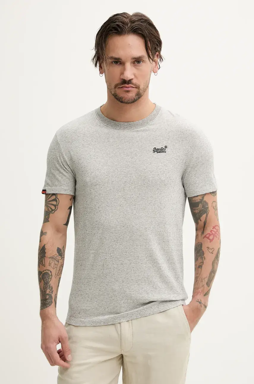 Bavlnené tričko Superdry pánske, šedá farba, vzorované, M1011245A-CIE