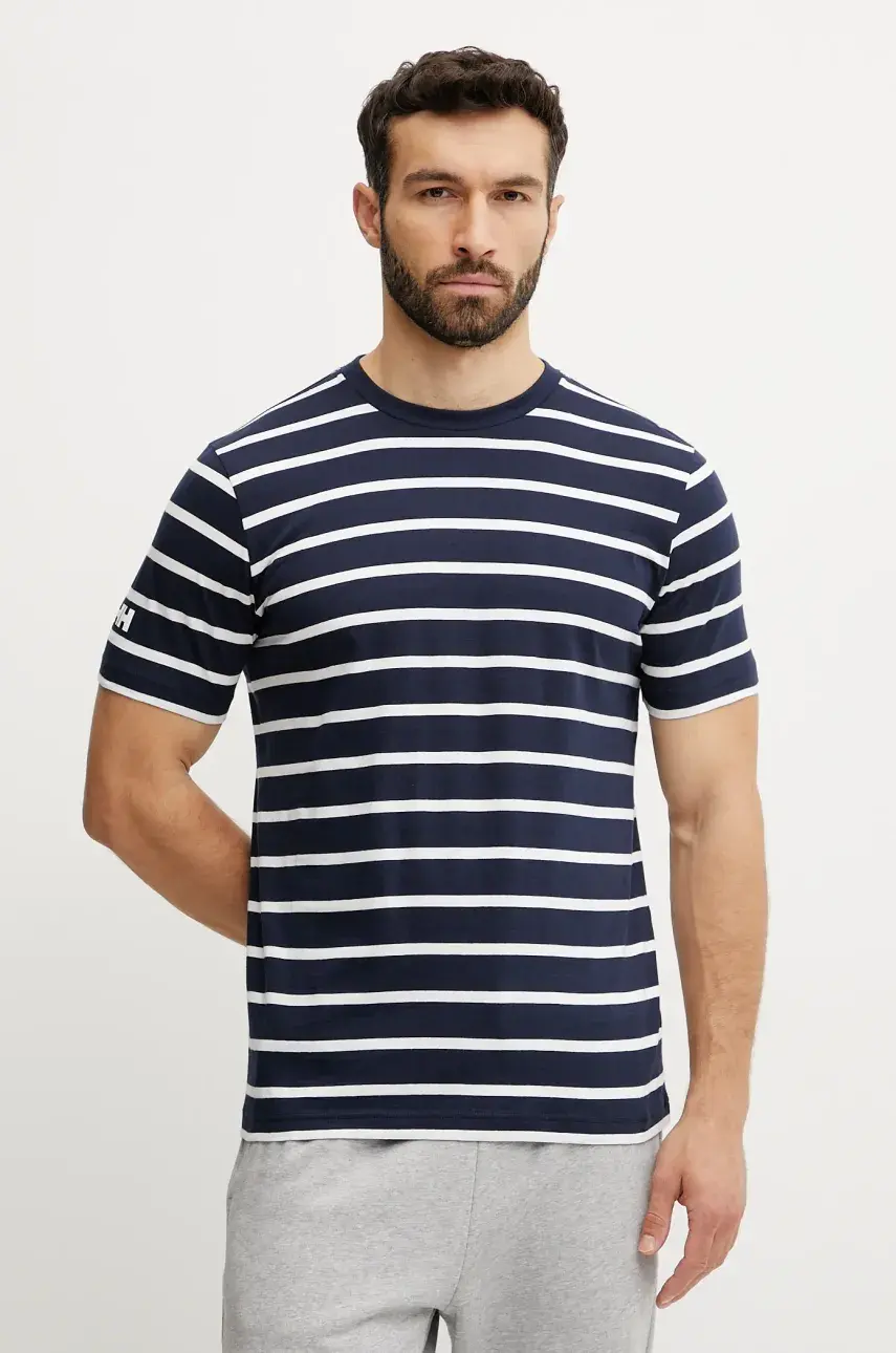 Bavlnené tričko Helly Hansen NEWPORT pánske, tmavomodrá farba, vzorované, 34494