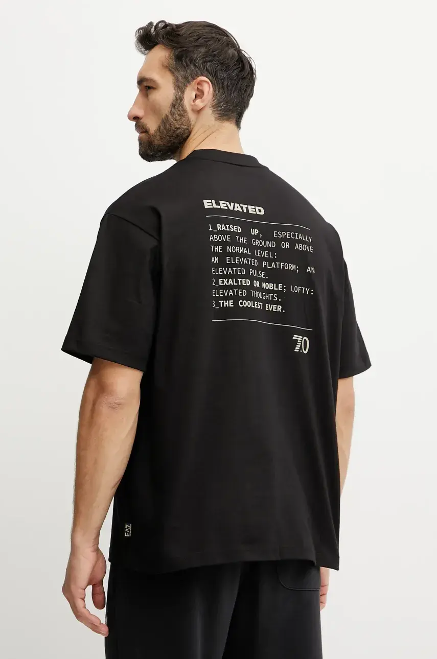 Bavlnené tričko EA7 Emporio Armani pánske, čierna farba, s potlačou, AF12957.7X000082