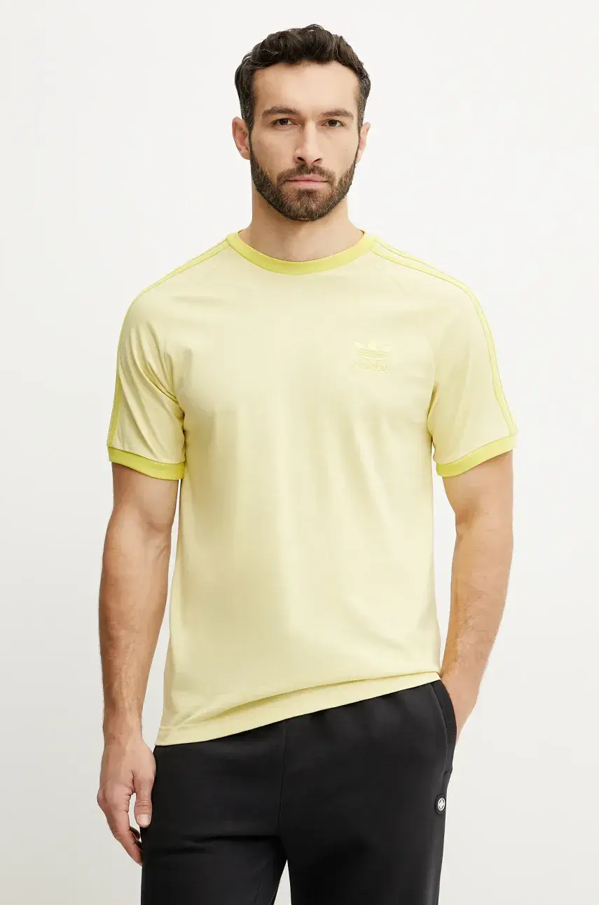 Bavlnené tričko adidas Originals 3-Stripes pánske, žltá farba, jednofarebné, JN7021