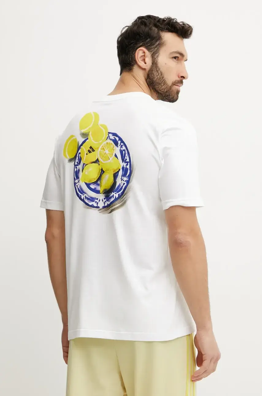 Bavlnené tričko adidas 0 pánske, biela farba, s potlačou, JN7366