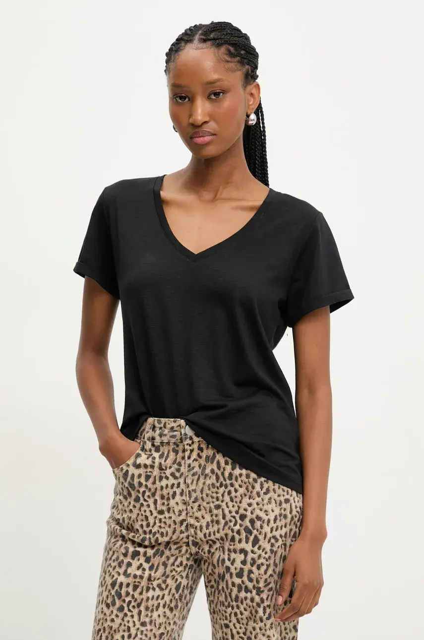 Ľanové tričko Answear Lab dámsky, čierna farba