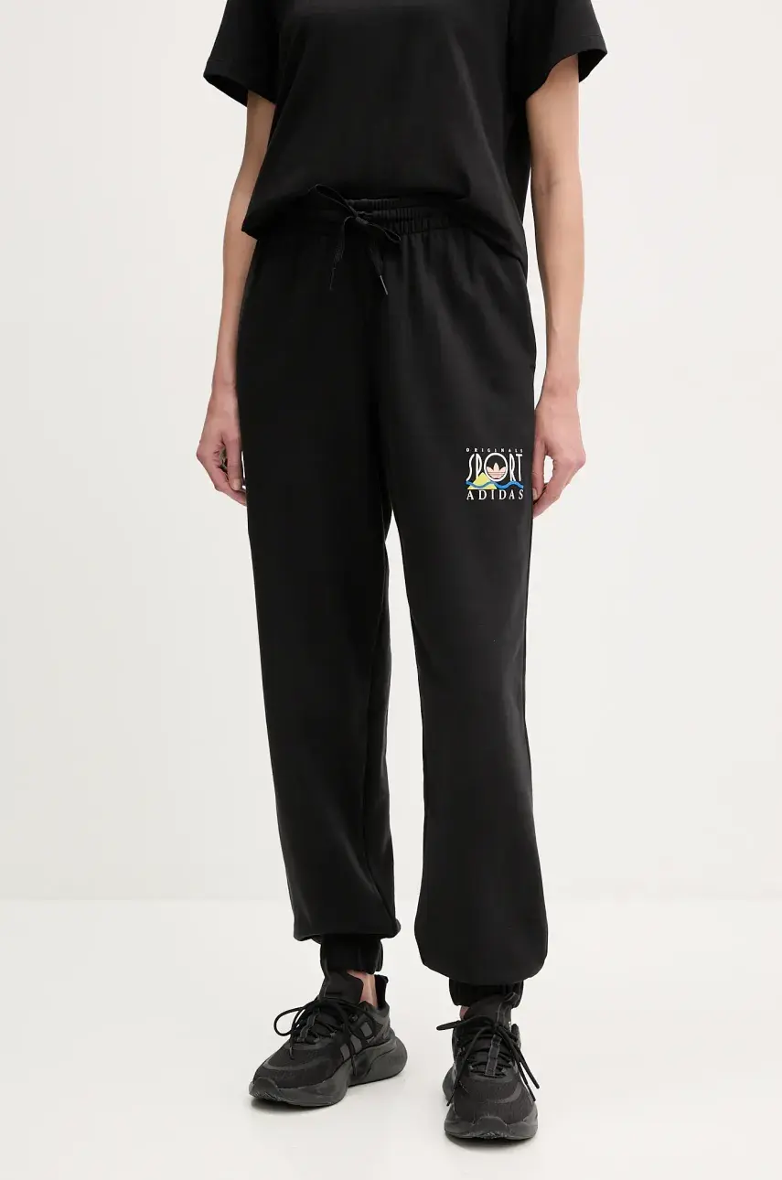 Bavlnené tepláky adidas Originals Graphic Jogger dámske, čierna farba, s potlačou, JC7770