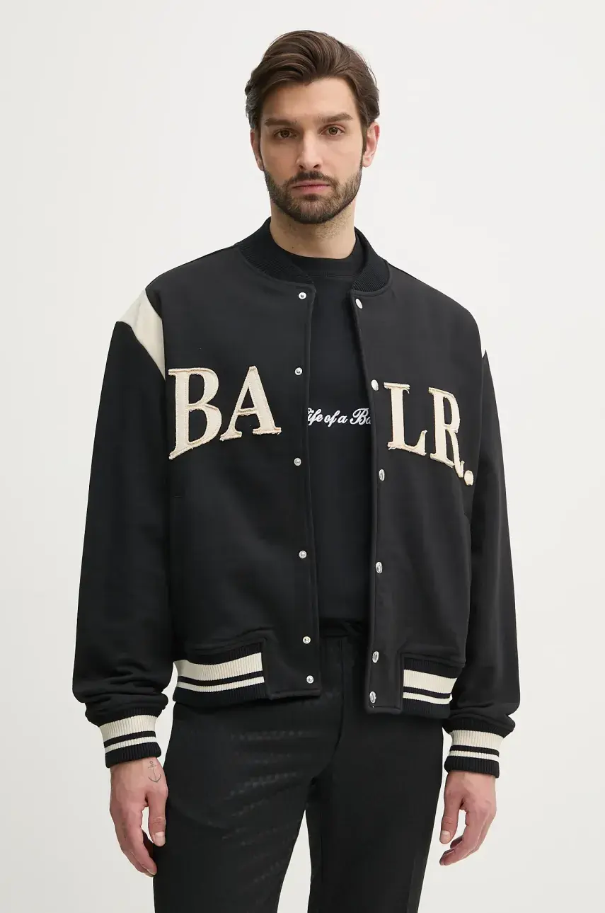 Bavlnená bunda typu bomber BALR. čierna farba, prechodná, oversize, B1381.1021