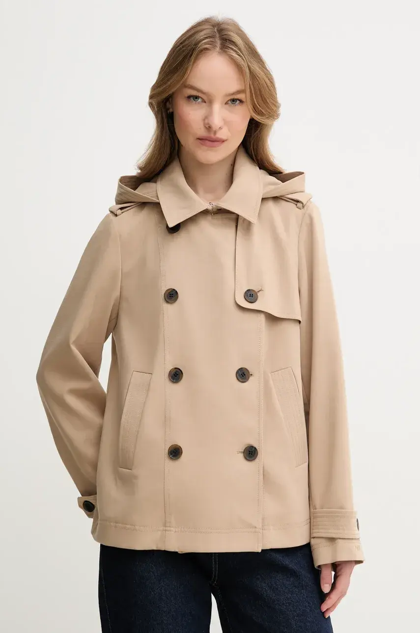 Trenčkot Dkny dámsky, béžová farba, prechodný, oversize, DLEMPR69