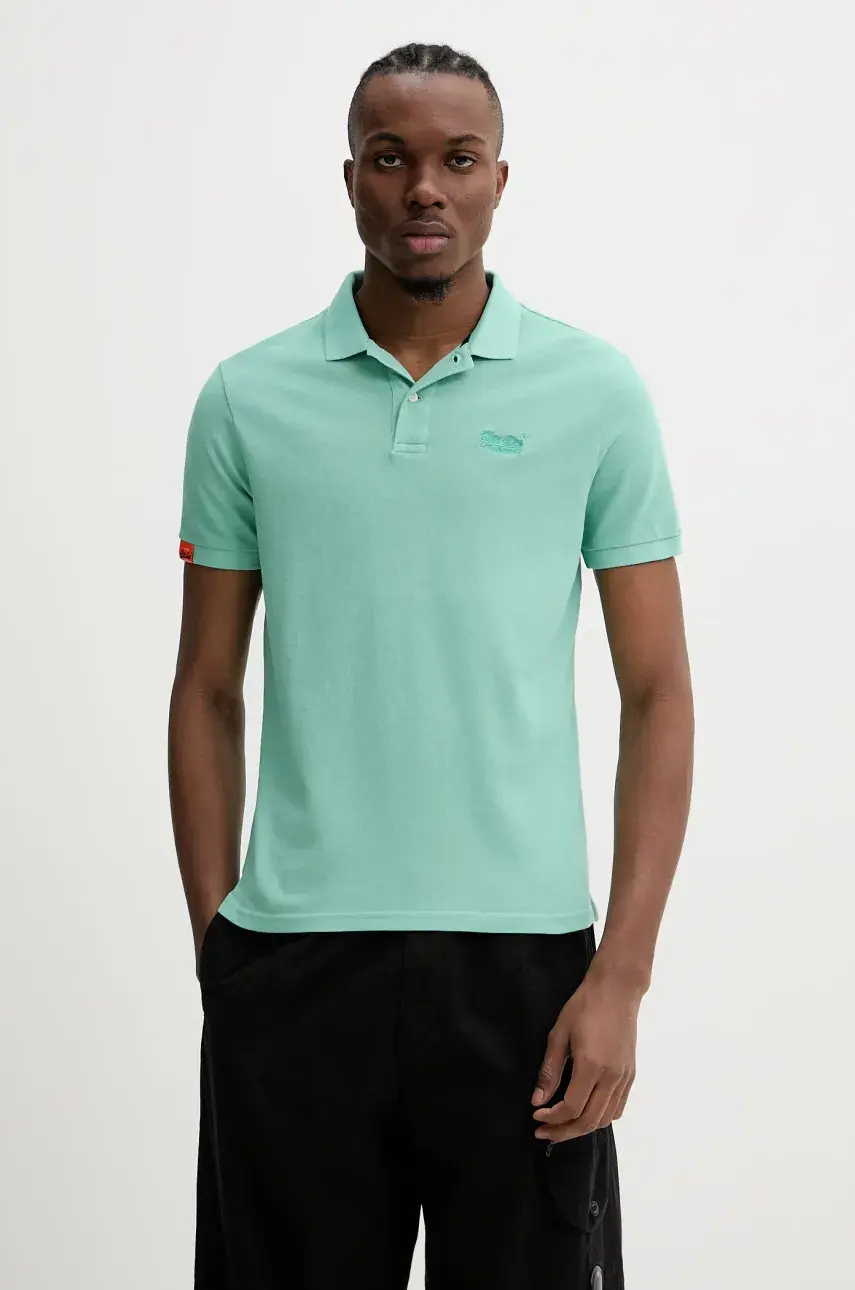 Bavlnené polo tričko Superdry pánske, tyrkysová farba, jednofarebné, M1110439A-2MD