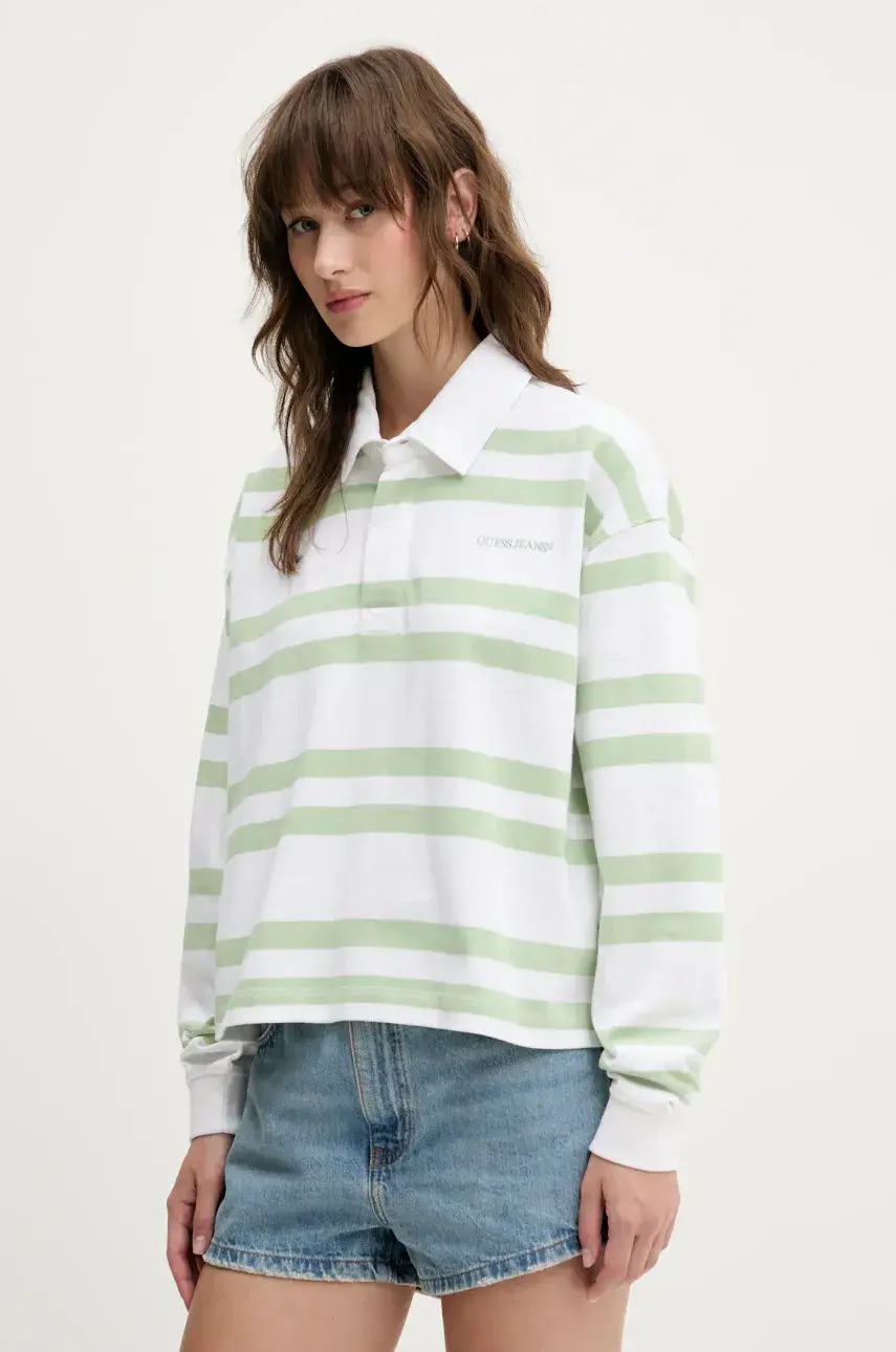 Bavlnené tričko s dlhým rukávom Guess Jeans biela farba, W5RP50 KCPS1