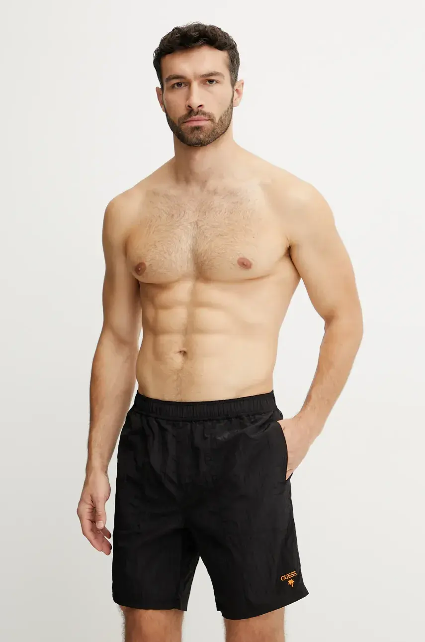 Plavkové šortky Guess čierna farba, F5GT13 WH1D2