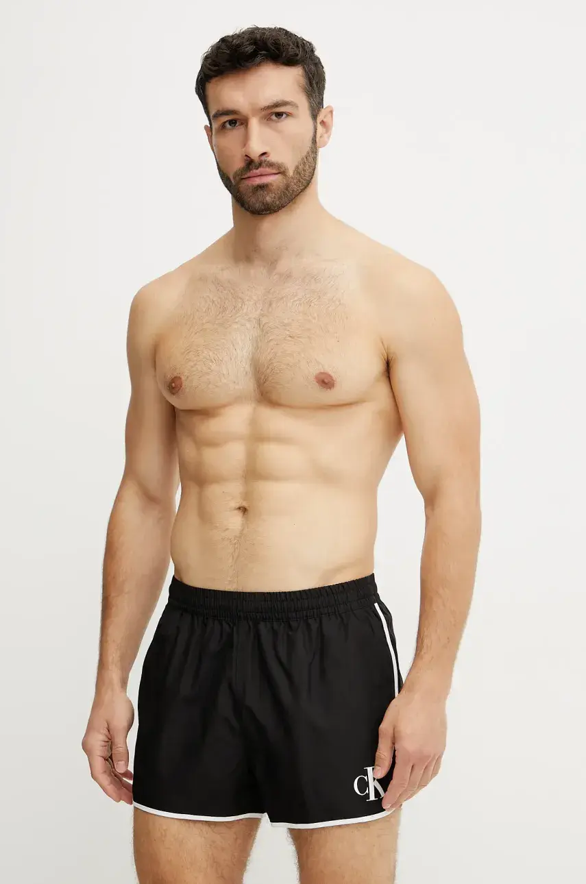 Plavkové šortky Calvin Klein čierna farba, KM0KM01119