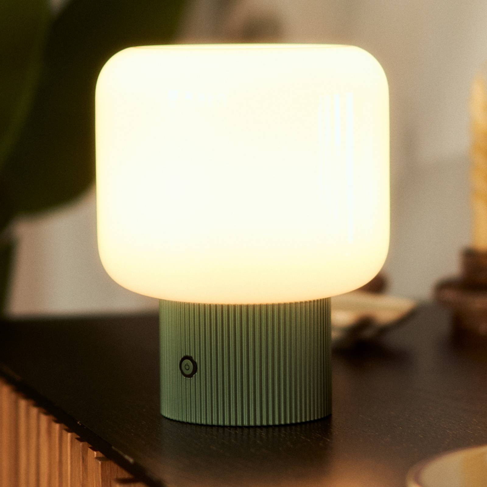 Stolová LED lampa Lucande Katrin Palm, zelená, sklo