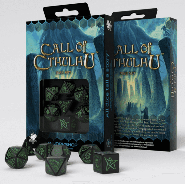 Q-Workshop Sada kostek Call of Cthulhu Dice Set Black and Green