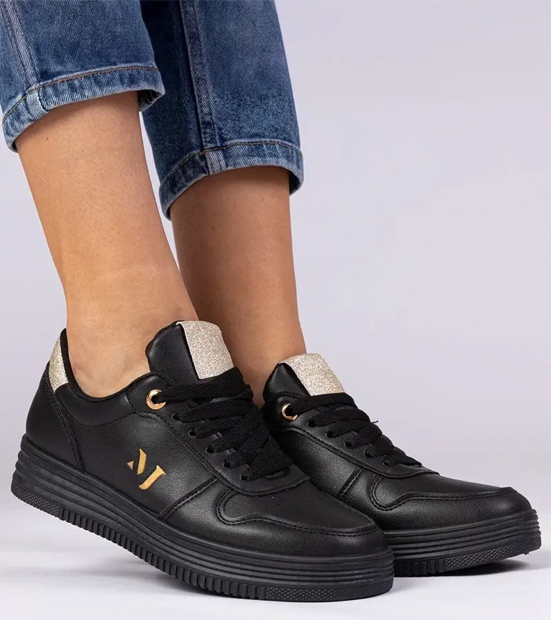 marka niezdefiniowana Black women's sneakers with gold glitter Emilia