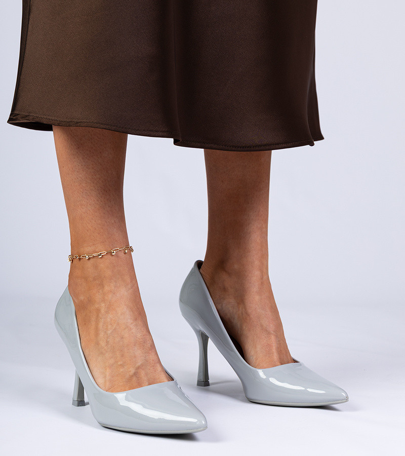 marka niezdefiniowana Gray patent heeled pumps Satium