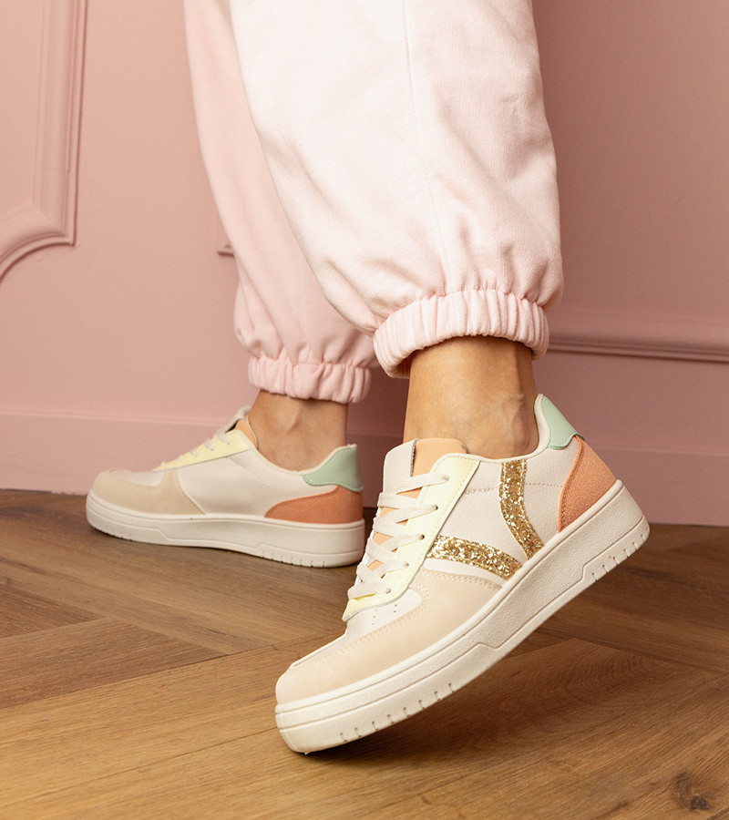marka niezdefiniowana Beige sneakers decorated with glitter Blona