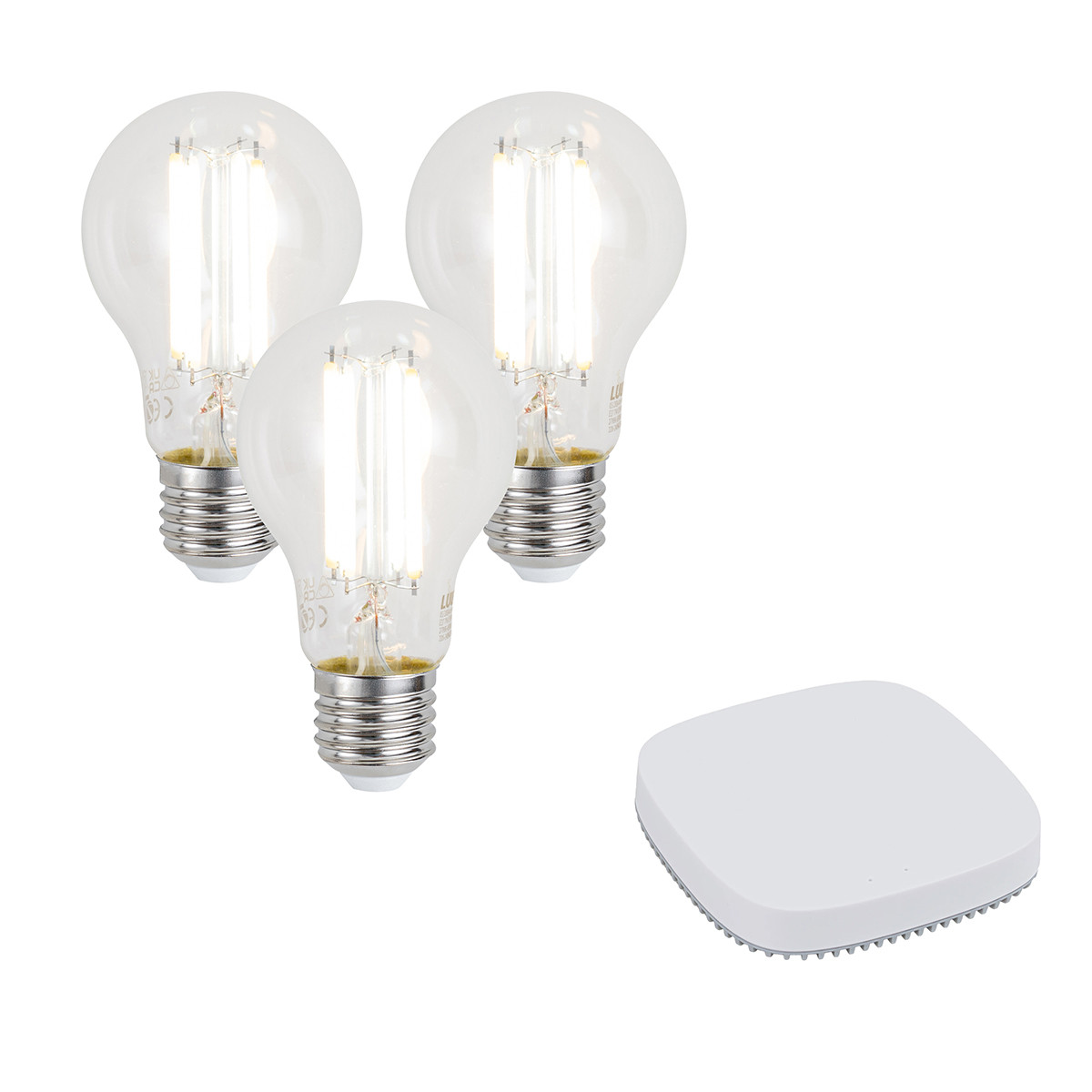 Set van 3 smart E27 dimbare LED lamp A60 7W 806LM 2700-6500K incl. Zigbee Smart Hub
