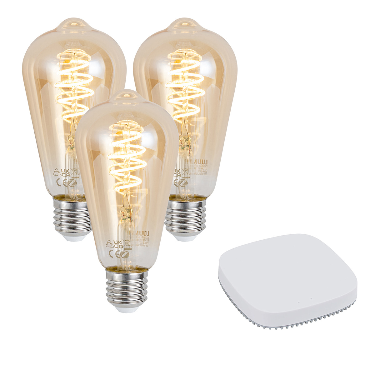 Set van 3 smart E27 dimbare LED lamp ST64 4.9W 320 lm 2500K incl. Zigbee Smart Hub