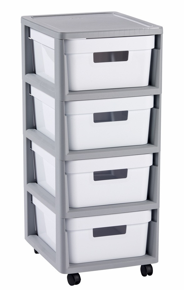 CURVER Zásuvkový regál INFINITY 4x11L | sivá / biela