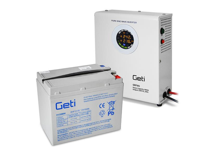Zdroj záložný GETI GEP501 sinus 500W nástenný + baterie 55Ah