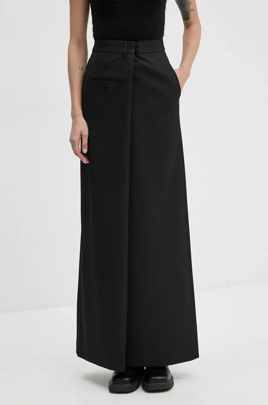 Sukňa MM6 Maison Margiela čierna farba, maxi, rovný strih, S62MI0025.M35227