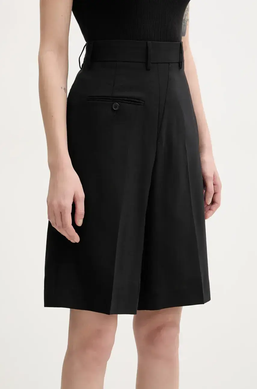 Vlnené šortky MM6 Maison Margiela dámske, čierna farba, jednofarebné, vysoký pás, S52MU0125
