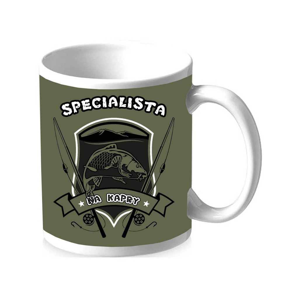 Hrnček Striker Špecialista na kapry - olivový-biely