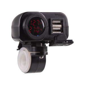 Motocyklová USB nabíjačka s voltmetrom a teplomerom - 2x USB QC3.0 / 12-24V